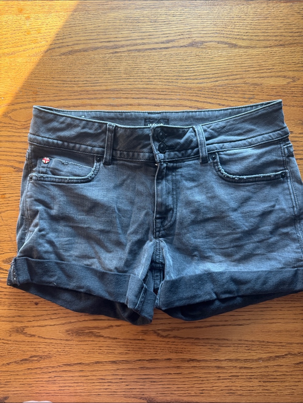 Hudson Jeans Black Denim Cuffed Jean Shorts